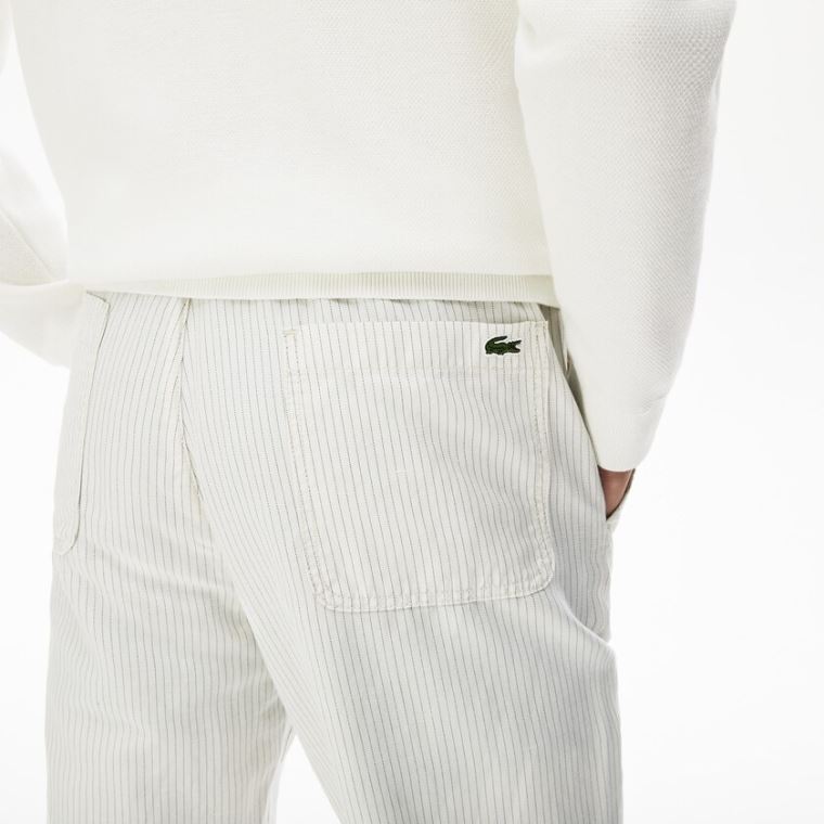 Lacoste Fine Striped Bavlněné- Linen Chinos Bílé Tmavě Šedé | d834XrUL