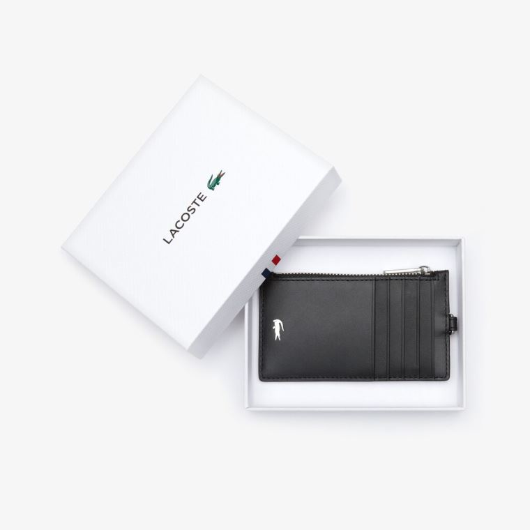 Lacoste Fitzgerald Læder Neck Páskové Zippered Card Holder Černé | CsjmUi87