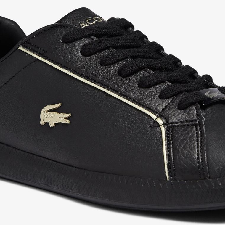 Lacoste Graduate Læder Metallic Detailing Sneakers Černé | L1mSFaAI