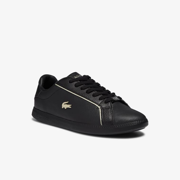 Lacoste Graduate Læder Metallic Detailing Sneakers Černé | L1mSFaAI