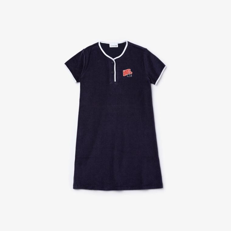 Lacoste Heart Embroidery Henley Šaty Tmavě Blankyt Blankyt Bílé | HBmnvxQ8