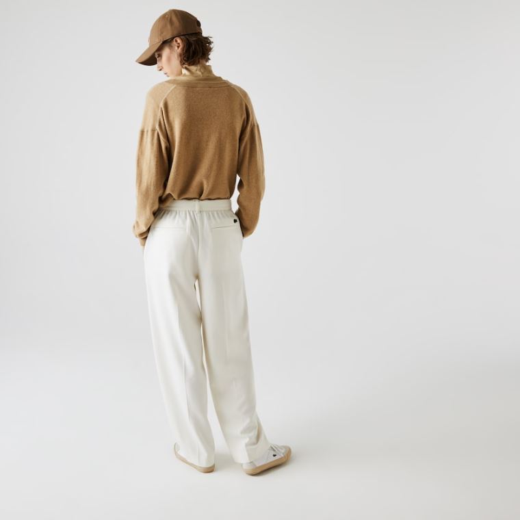 Lacoste High-Waisted Flared Wool Blend Pants Bílé | MR0rmuV3