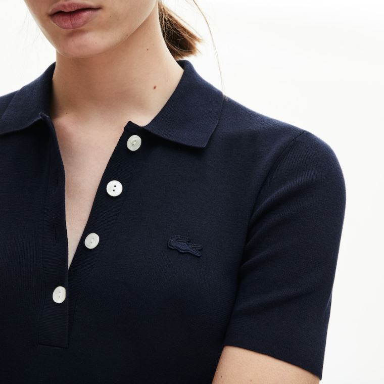 Lacoste Knit Polo Šaty Tmavě Blankyt Blankyt | o0xorOLZ