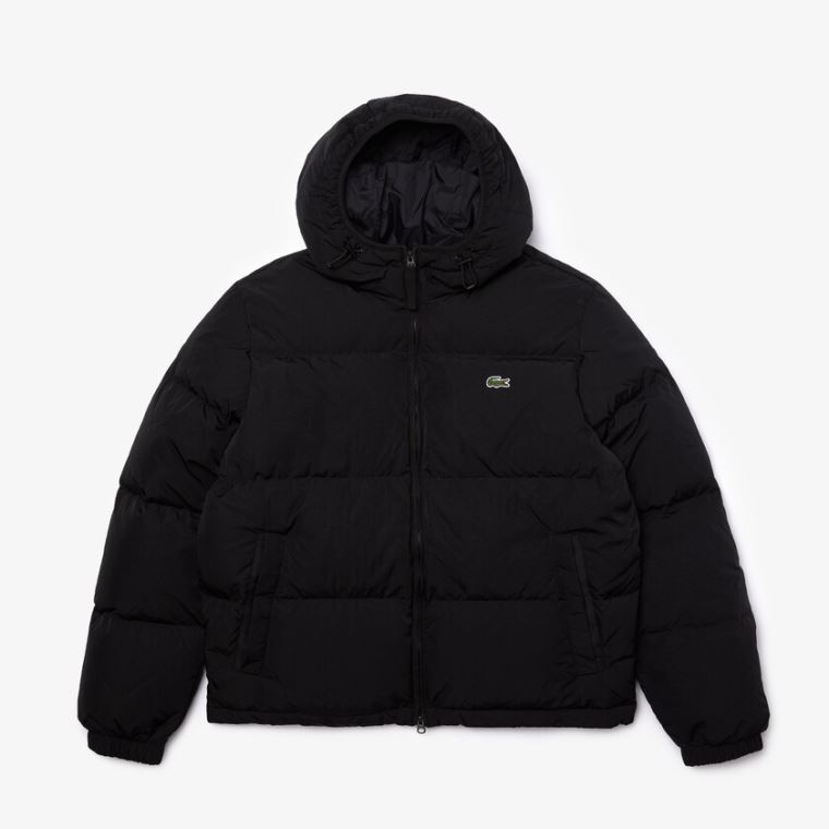 Lacoste Krátké Lehké Vody-Resistant Puffer Coat Černé | R475TWiw