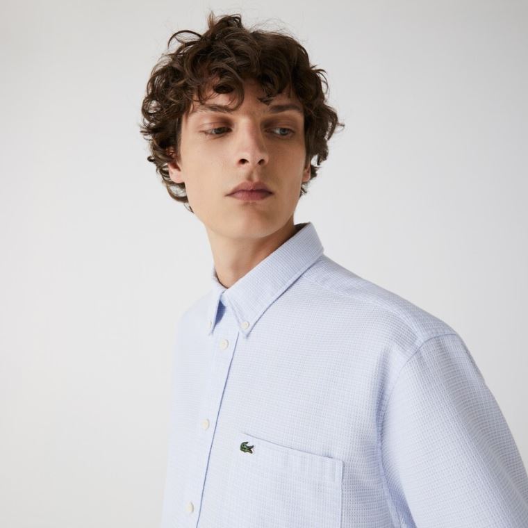 Lacoste Krátké-Sleeved Lehké Bavlněné Shirt Světle Blankyt Bílé | cDyMJY2O