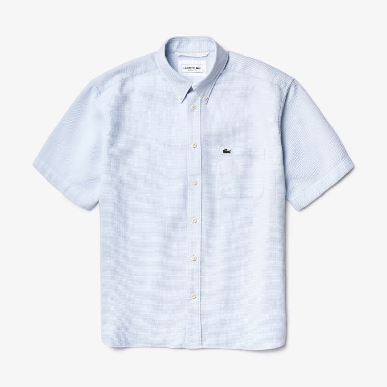 Lacoste Krátké-Sleeved Lehké Bavlněné Shirt Světle Blankyt Bílé | cDyMJY2O