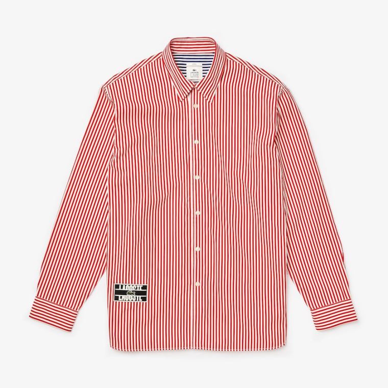 Lacoste LIVE Boxy-Fit Striped Bavlněné Shirt Bílé Červené | QamQIlXO