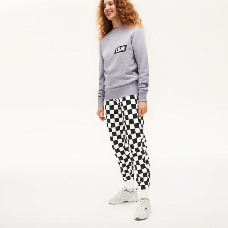 Lacoste LIVE Check Fleece Tracksuit Pants Bílé Černé | fxcK2FqH