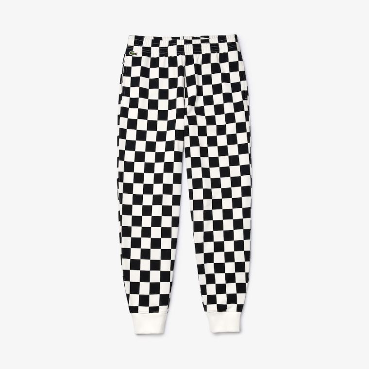 Lacoste LIVE Check Fleece Tracksuit Pants Bílé Černé | fxcK2FqH