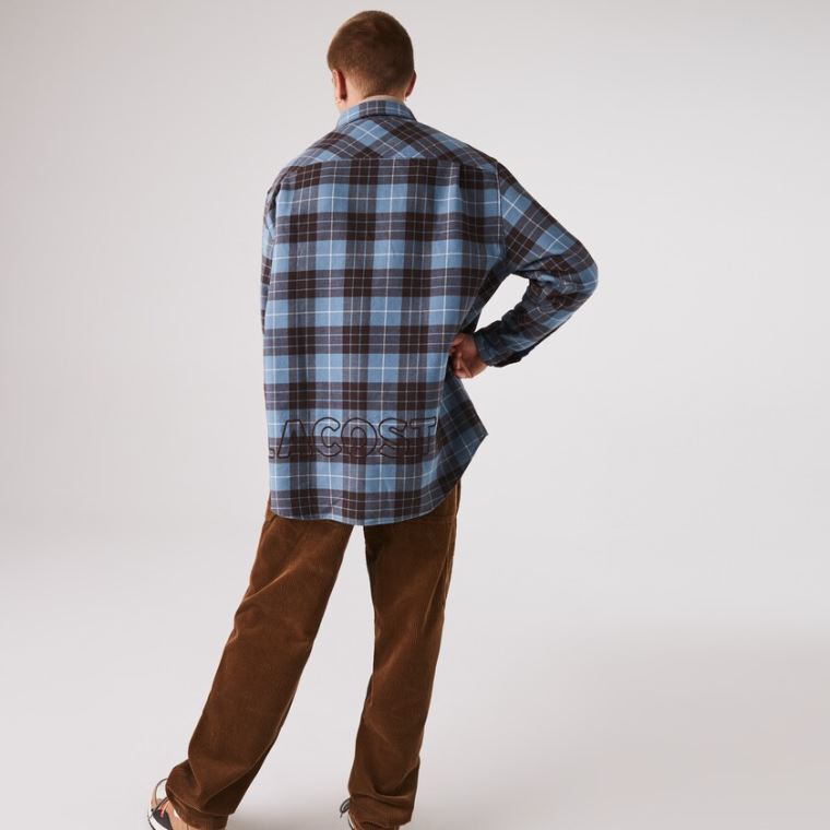 Lacoste LIVE Checked Flannel Podšité Oversized Shirt Blankyt Hnědé | ynEcTIS0