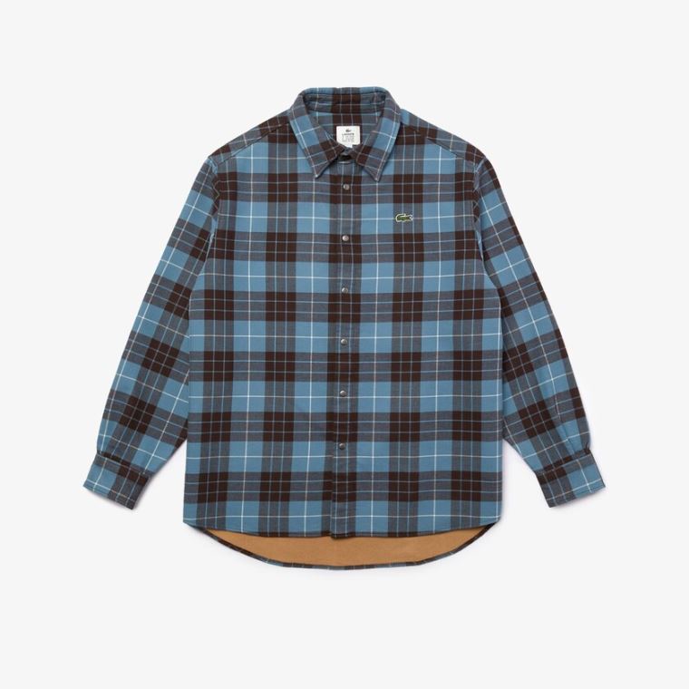 Lacoste LIVE Checked Flannel Podšité Oversized Shirt Blankyt Hnědé | ynEcTIS0