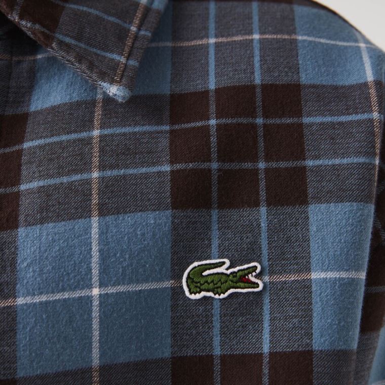 Lacoste LIVE Checked Flannel Podšité Oversized Shirt Blankyt Hnědé | ynEcTIS0