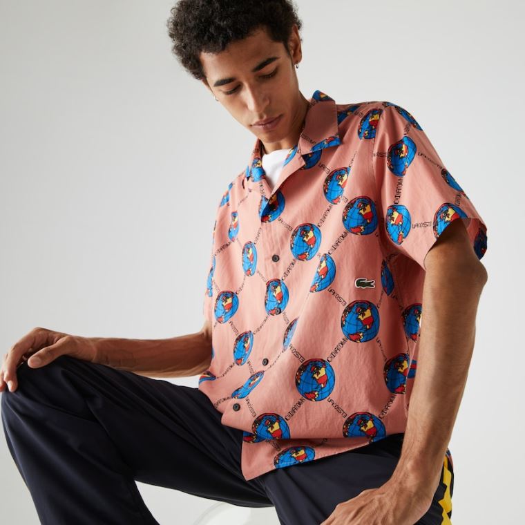 Lacoste LIVE Chinatown Market Collaboration Print Shirt Růžové Bílé | 2vVTie7v