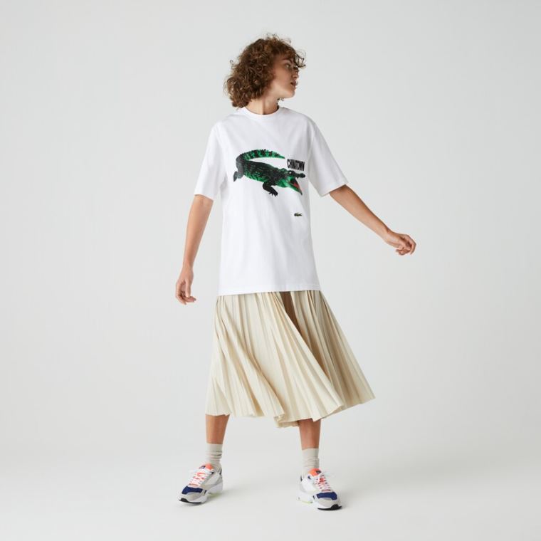 Lacoste LIVE Chinatown Market Collaboration Bavlněné T-shirt Bílé | AEpGqast