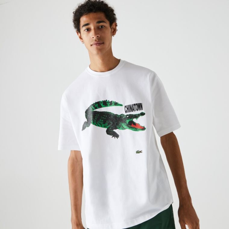 Lacoste LIVE Chinatown Market Collaboration Bavlněné T-shirt Bílé | AEpGqast