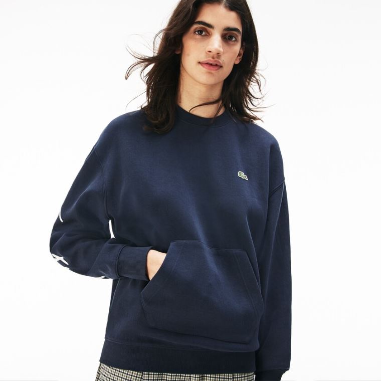 Lacoste LIVE Crew Neck Embroidered Fleece Sweatshirt Blankyt Bílé | Kd2hDbl5