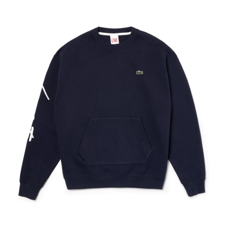 Lacoste LIVE Crew Neck Embroidered Fleece Sweatshirt Blankyt Bílé | Kd2hDbl5