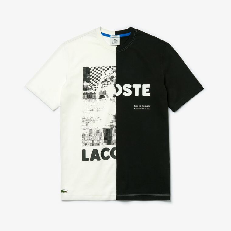 Lacoste LIVE Graphic Print Bavlněné T-shirt Bílé Černé | yUk00sQz