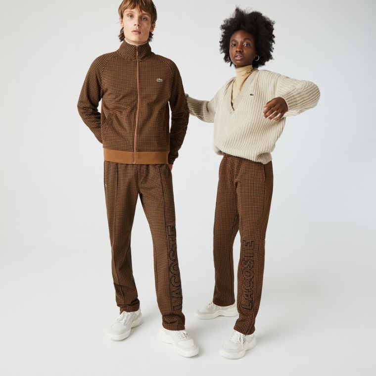 Lacoste LIVE Houndstooth Print Fleece Tracksuit Pants Hnědé Černé | q7jZ2DAH