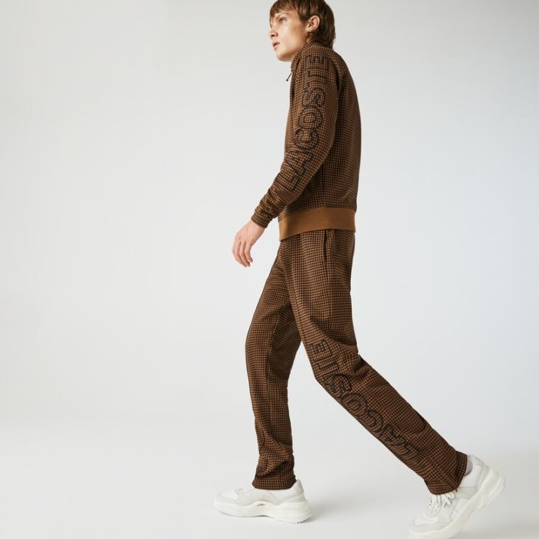 Lacoste LIVE Houndstooth Print Fleece Tracksuit Pants Hnědé Černé | q7jZ2DAH