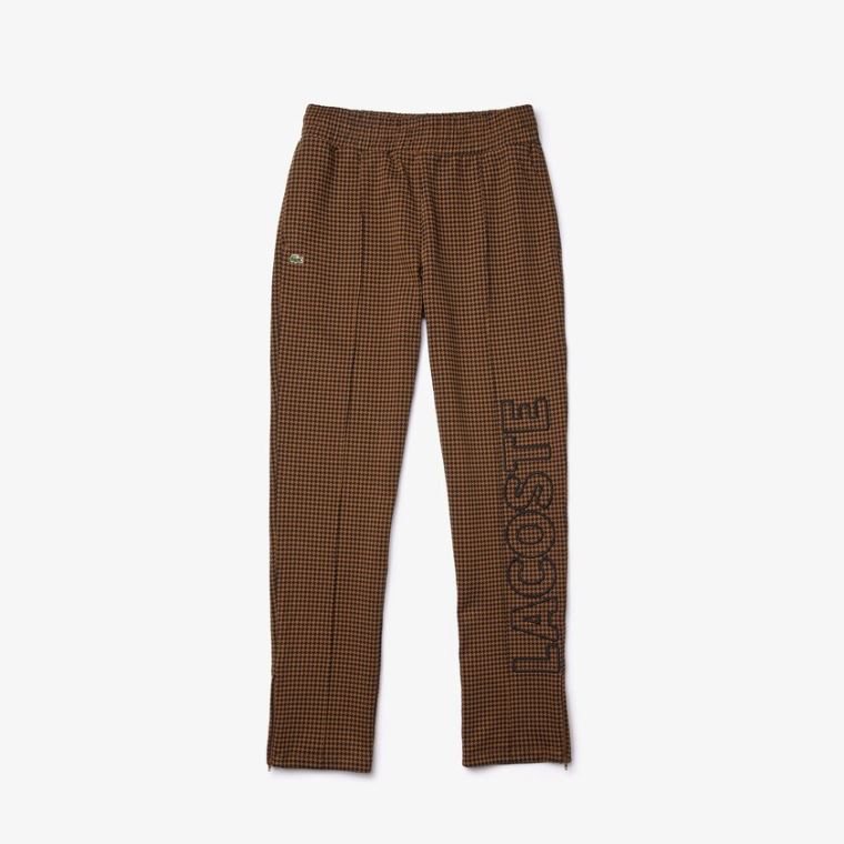 Lacoste LIVE Houndstooth Print Fleece Tracksuit Pants Hnědé Černé | q7jZ2DAH