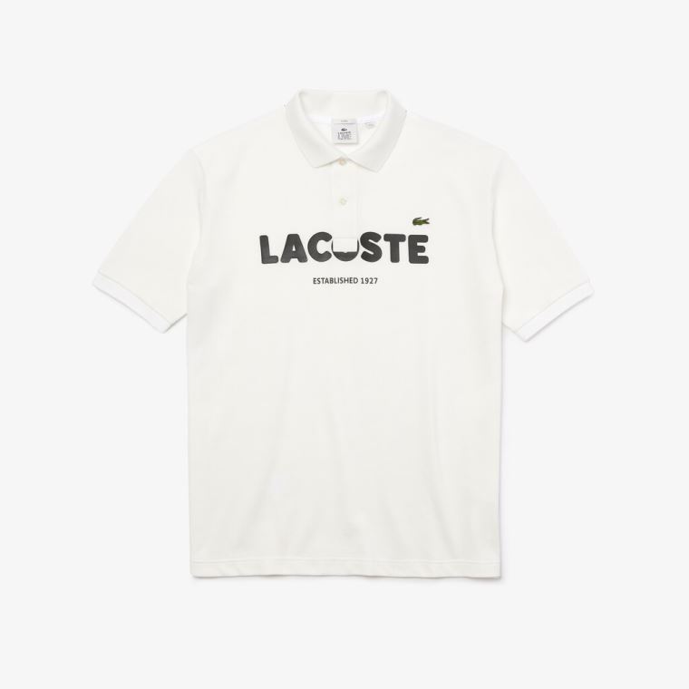 Lacoste LIVE Loose Fit Branded Bavlněné Piqué Polo Shirt Bílé Černé | 11Awupf5