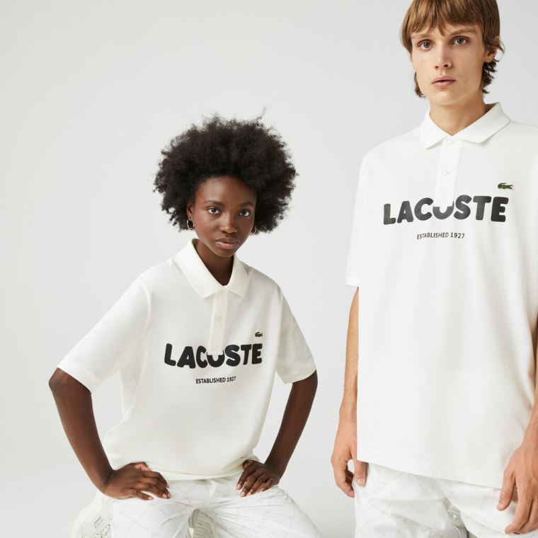 Lacoste LIVE Loose Fit Branded Bavlněné Piqué Polo Shirt Bílé Černé | 11Awupf5