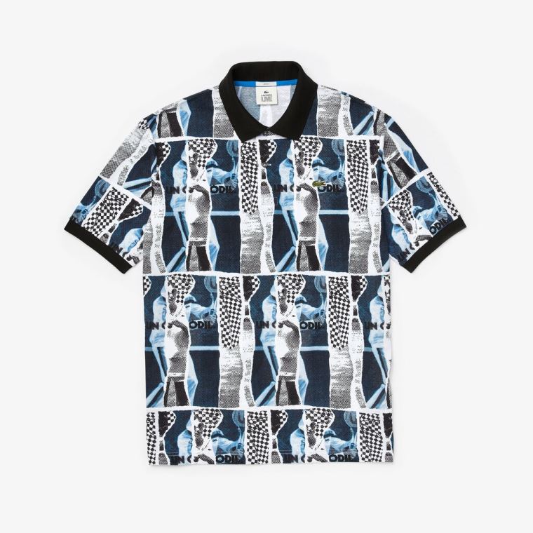 Lacoste LIVE Loose Fit Graphic Print Bavlněné Polo Shirt Fialové Žluté Bílé | 00O9iJgl