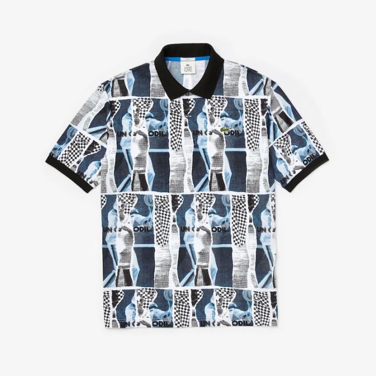 Lacoste LIVE Loose Fit Graphic Print Bavlněné Polo Shirt Bílé Blankyt Bílé | Eov9tocT