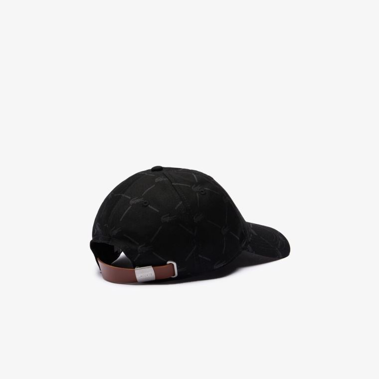 Lacoste LIVE Monogram Printed Bavlněné Cap Černé | dijXFCyS