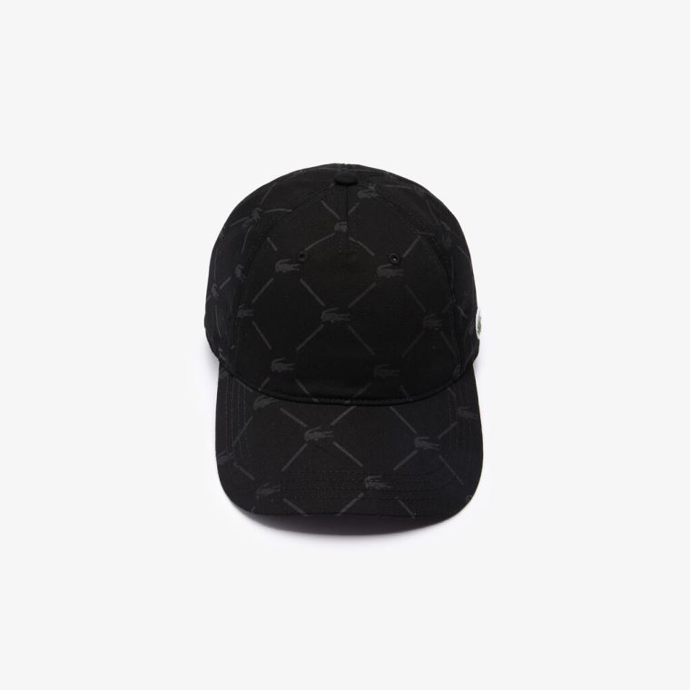 Lacoste LIVE Monogram Printed Bavlněné Cap Černé | dijXFCyS