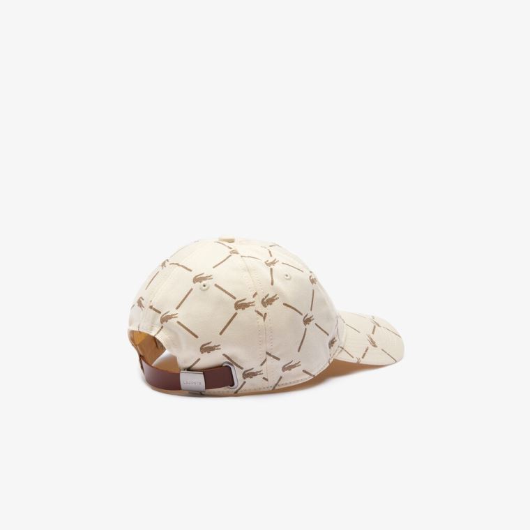 Lacoste LIVE Monogram Printed Bavlněné Cap Béžový | mJOkMQLA