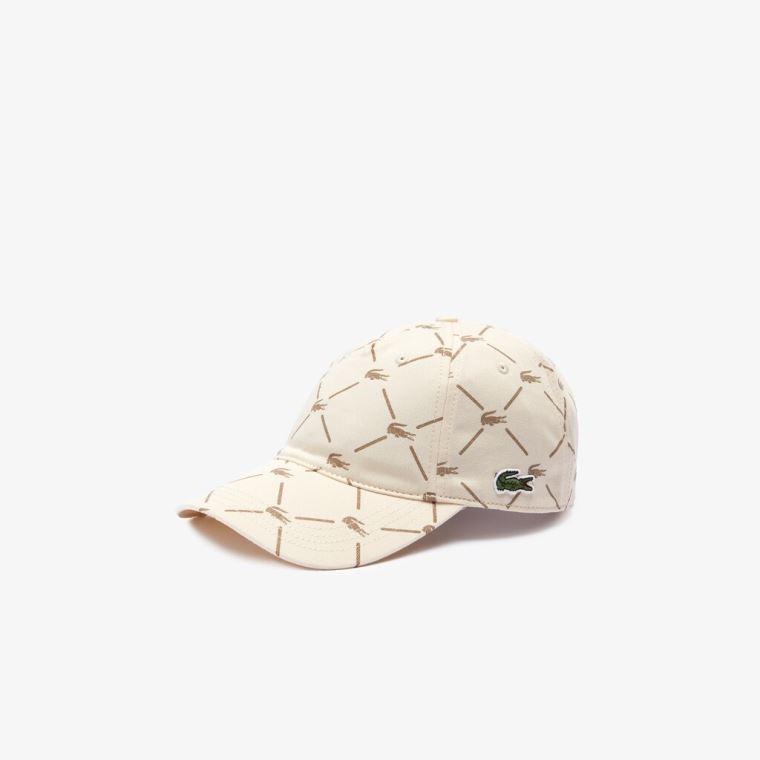 Lacoste LIVE Monogram Printed Bavlněné Cap Béžový | mJOkMQLA