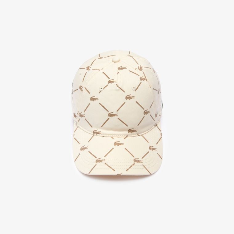 Lacoste LIVE Monogram Printed Bavlněné Cap Béžový | mJOkMQLA