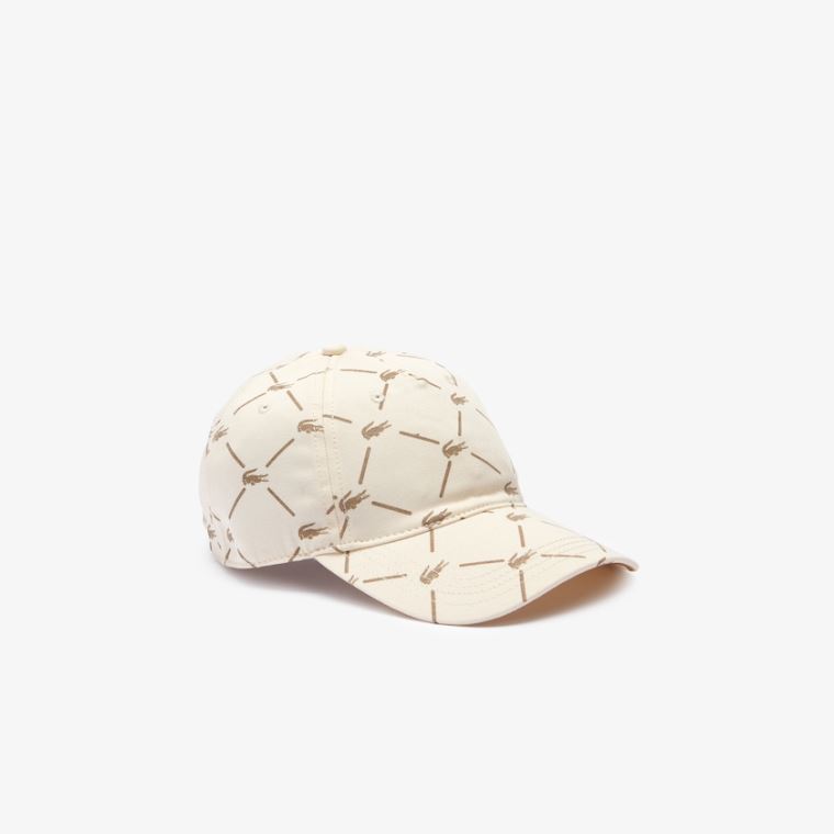 Lacoste LIVE Monogram Printed Bavlněné Cap Béžový | mJOkMQLA