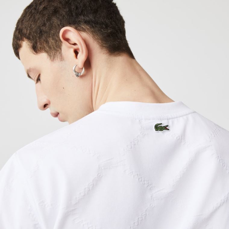 Lacoste LIVE Monogram Printed T-shirt Bílé | i5x9Fmcn