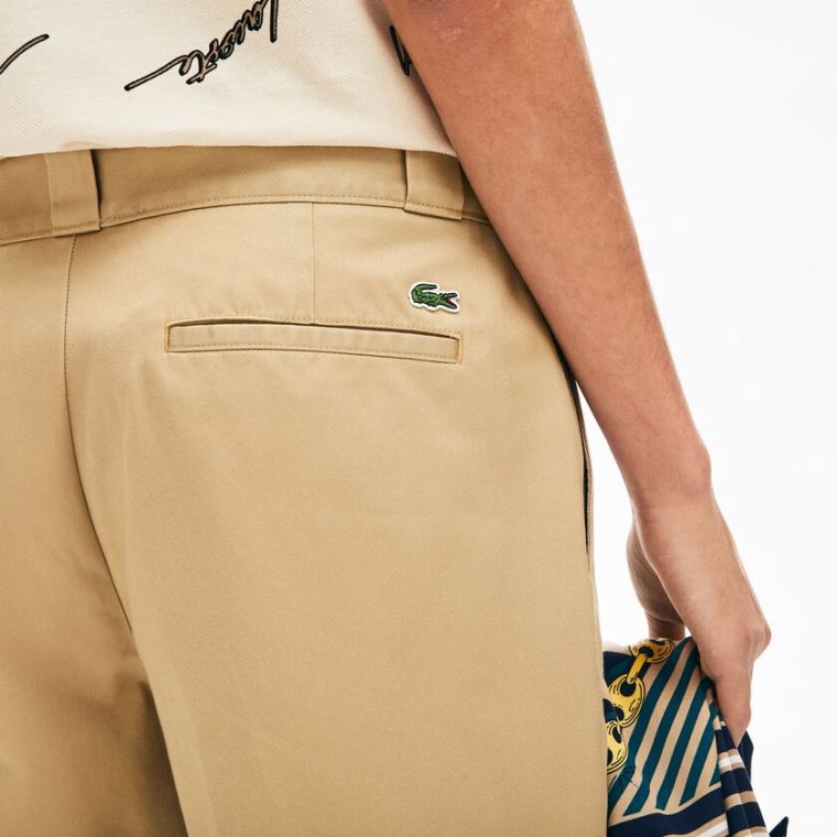 Lacoste LIVE Pleated Bavlněné Chinos Béžový | 1TfQka7k