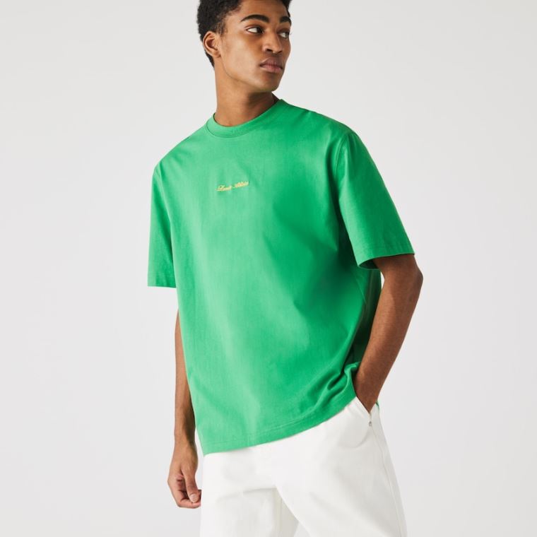 Lacoste LIVE Relaxed Fit Embroidered Bavlněné T-shirt Zelene | gr55iFx4