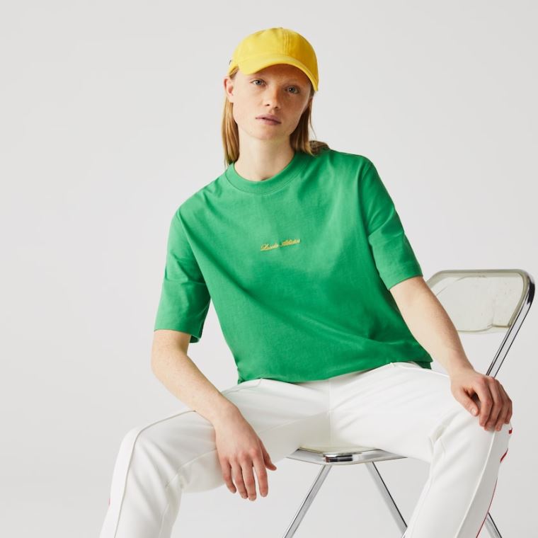 Lacoste LIVE Relaxed Fit Embroidered Bavlněné T-shirt Zelene | gr55iFx4