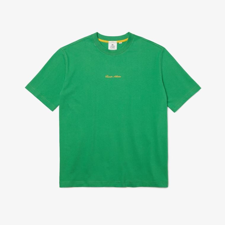 Lacoste LIVE Relaxed Fit Embroidered Bavlněné T-shirt Zelene | gr55iFx4