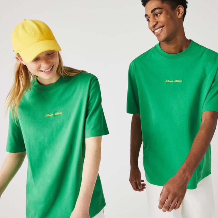 Lacoste LIVE Relaxed Fit Embroidered Bavlněné T-shirt Zelene | gr55iFx4