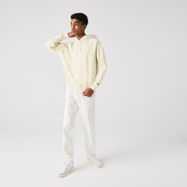 Lacoste LIVE Relaxed Fit S Kapucí Monogram Bavlněné Sweatshirt Béžový | X8Fves4n