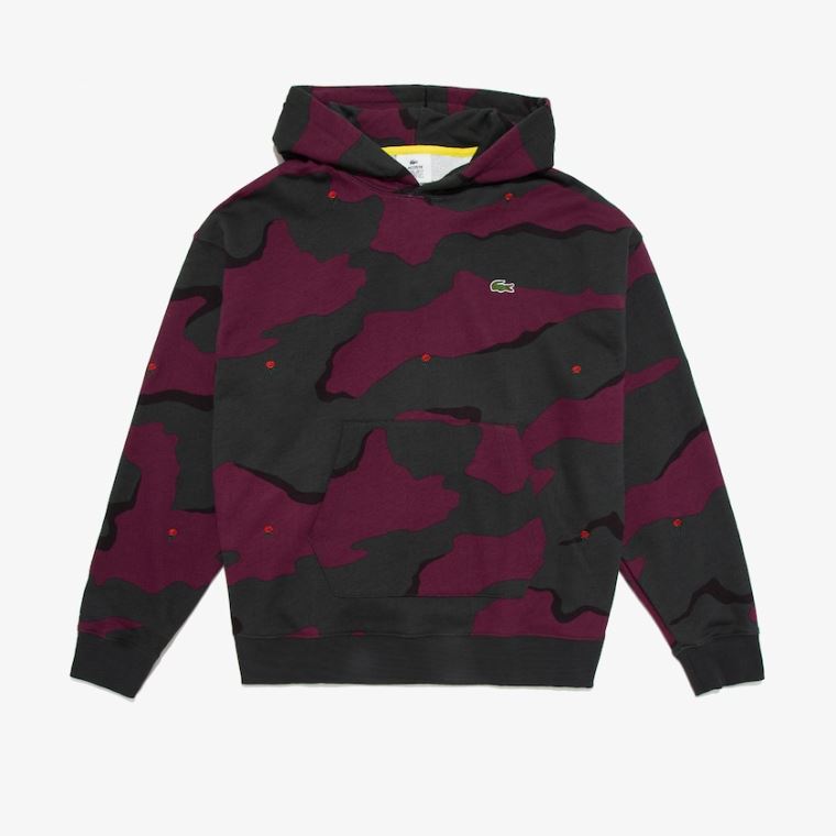 Lacoste LIVE S Kapucí Camo Print Fleece Sweatshirt Zelene Bílé | hWAme8RE