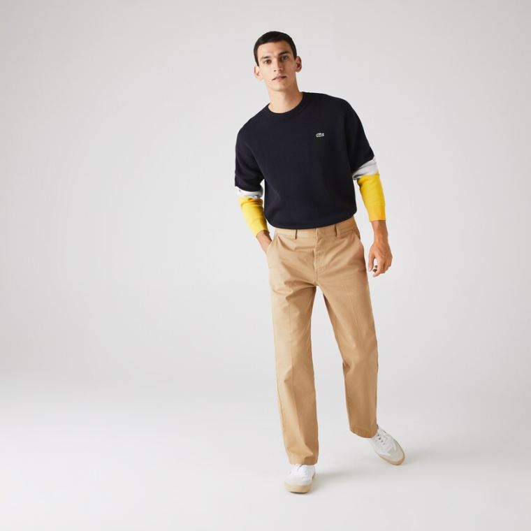 Lacoste LIVE Standard Fit Pleated Bavlněné Chino Pants Béžový | ztdCW5kd