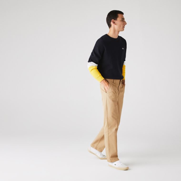 Lacoste LIVE Standard Fit Pleated Bavlněné Chino Pants Béžový | ztdCW5kd