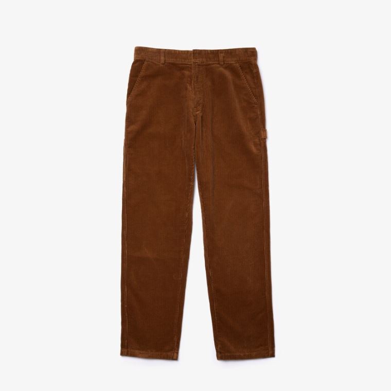 Lacoste LIVE Standard Fit Ribbed Velvet Bavlněné Pants Hnědé | 4ZX3epyb