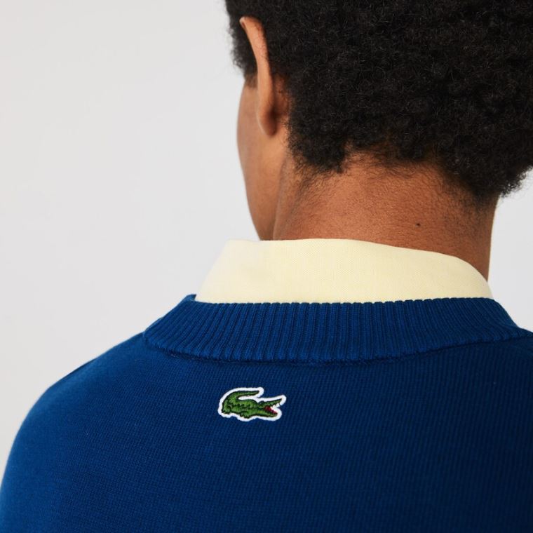 Lacoste LIVE Striped Bavlněné Crew Neck Svetrové Blankyt Bílé | NntKSi45