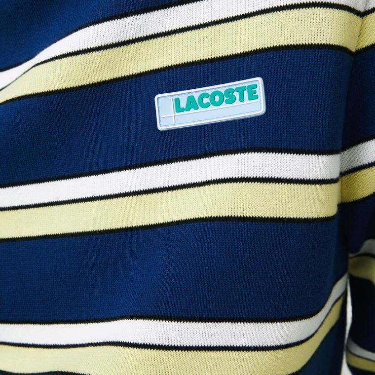 Lacoste LIVE Striped Bavlněné Crew Neck Svetrové Blankyt Bílé | NntKSi45