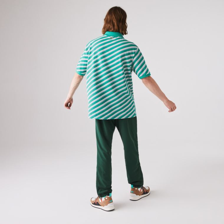 Lacoste LIVE Striped Bavlněné Piqué Polo Shirt Bílé Tmavě Blankyt Blankyt | UX37w3Ik