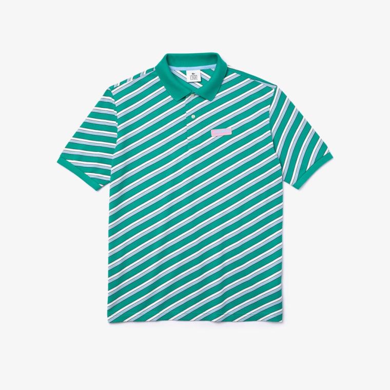 Lacoste LIVE Striped Bavlněné Piqué Polo Shirt Bílé Tmavě Blankyt Blankyt | UX37w3Ik